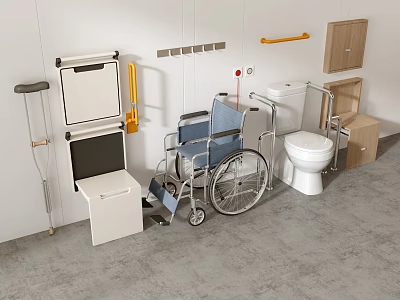 Essential Medical Mobility Aids Including Wheelchair Toilet Grab Bars Crutches Storage Cabinets 3d model