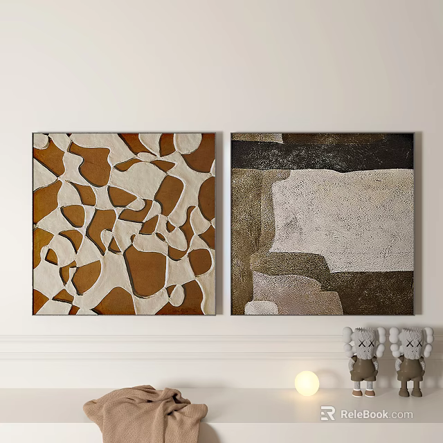 Abstract Wall Art Paintings With Brown Beige Black And White Geometric Patterns For Modern Decor 3d model 
