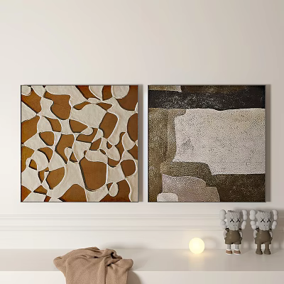Abstract Wall Art Paintings With Brown Beige Black And White Geometric Patterns For Modern Decor 3d model