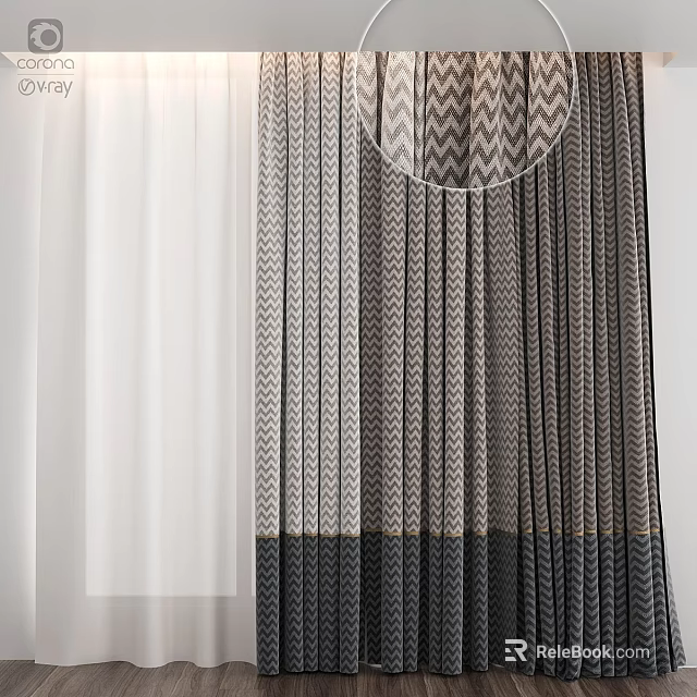 Modern Striped Curtains With Neutral Tones And Layered Textured Fabric Design 3d model 