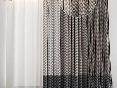 Modern Striped Curtains With Neutral Tones And Layered Textured Fabric Design 3d model