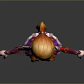 3D Rendered Woman with Orange Long Hair Purple Red Outfit Armor Details Arms Outstretched