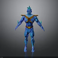Blue Scaled Humanoid Character With Orange Armor And Horned Head Fantasy Figure