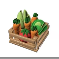 Colorful Toy Vegetables In Wooden Crate Including Carrots Cabbage And Tomato
