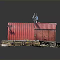 Red Roofed Small House Exterior With Ground Bench And Antenna Features