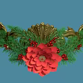 Ornate Festive Headpiece With Golden Decor Green Pine Branches Red Poinsettia Blooms And Berries