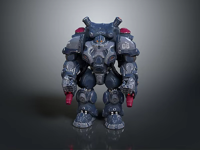 Mechanical Robot Character With Blue Gray Armor Red Accents And Number 06 Design 3d model