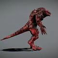 Red Fierce Game Movie Character With Spiked Skin Muscular Limbs And Long Tail