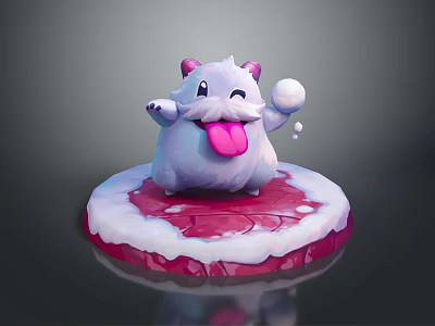 Cute Fluffy Cartoon Character Creature With Pink Tongue Holding White Ball On Red White Base 3d model