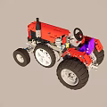 Red Functional Utility Vehicle With Large Tires Black Chimney And Blue Seat