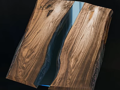 Handcrafted Wooden Slab Featuring Blue Resin Fill And Natural Grain Texture 3d model