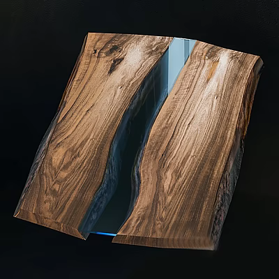 Handcrafted Wooden Slab Featuring Blue Resin Fill And Natural Grain Texture 3d model