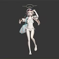 3D Fantasy Character Model With Halo Pink Hair And White Light Blue Outfit Design