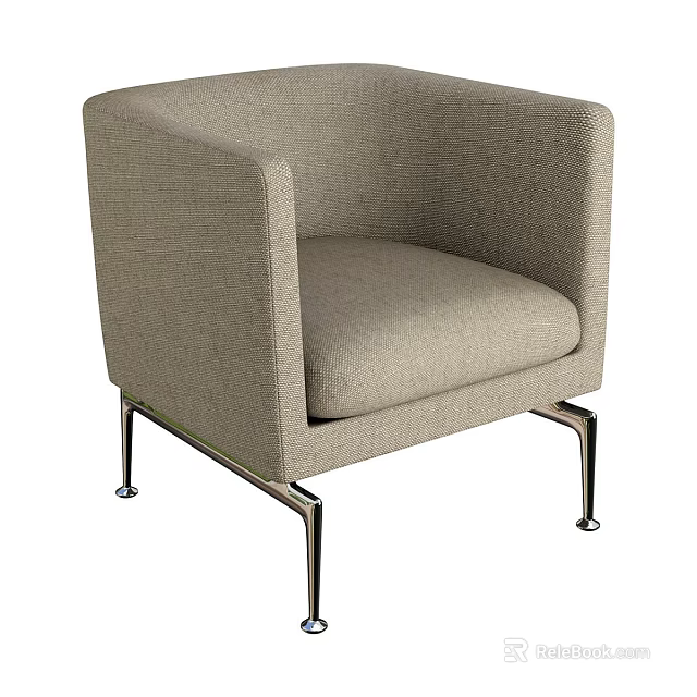 Light Gray Fabric Leisure Chair with Armrests and Metal Legs Modern Design 3d model 