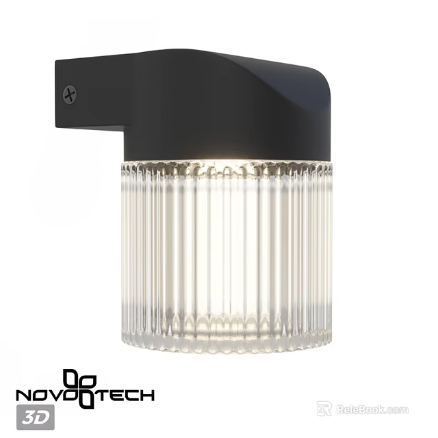 Black Outdoor Wall Light With Clear Ribbed Glass And Modern Design 3d model 