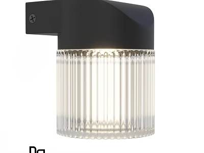 Black Outdoor Wall Light With Clear Ribbed Glass And Modern Design 3d model