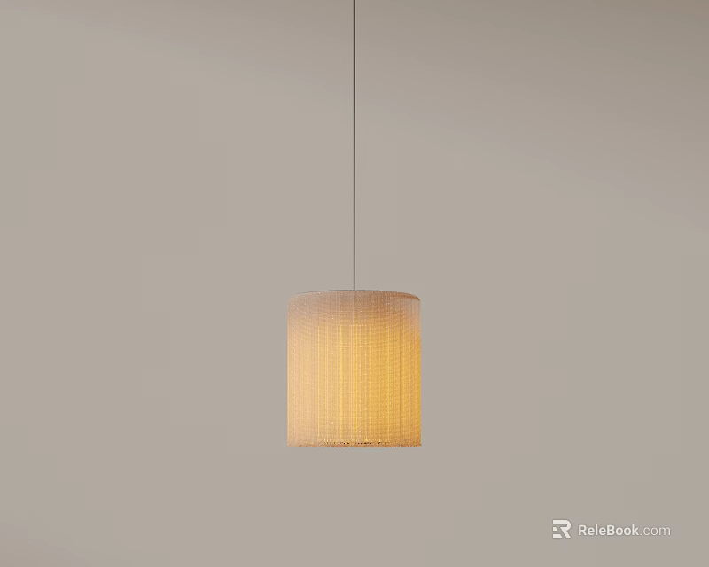 Modern Beige Striped Linen Pendant Light Hanging In Neutral Background 3d model 