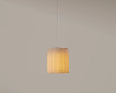 Modern Beige Striped Linen Pendant Light Hanging In Neutral Background 3d model