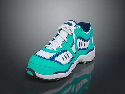 Turquoise Navy Blue Casual Sneakers With White Laces Striped Details And Breathable Panels 3d model