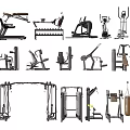 Various Types of Sports Equipment Including Weight Benches Elliptical Machines Dumbbell Racks and Punching Bags