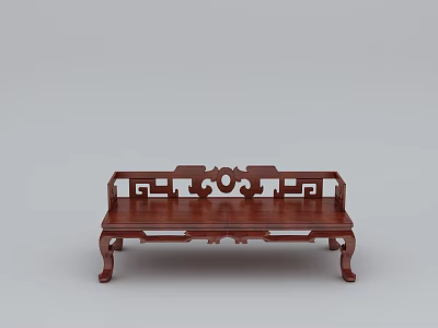 Traditional Chinese Two Seater Sofa With Carved Wooden Frame And Solid Wood Construction 3d model