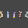 Cute Animated Little Pony Characters With Blue Purple Pink Manes And Horns