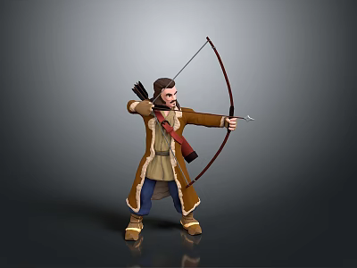 Medieval Archer Character With Falcon Perched On Arm Holding Bow And Arrow 3d model