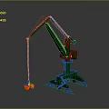 Green Industrial Crane With Extended Arm Orange Hook And Stable Base Structure 3d model