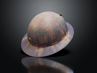 Old Rusted Safety Helmet With Worn Surface On Black Background And Reflection 3d model