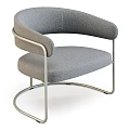 Gray Fabric Accent Chair With Curved Armrests And Silver Metal Frame