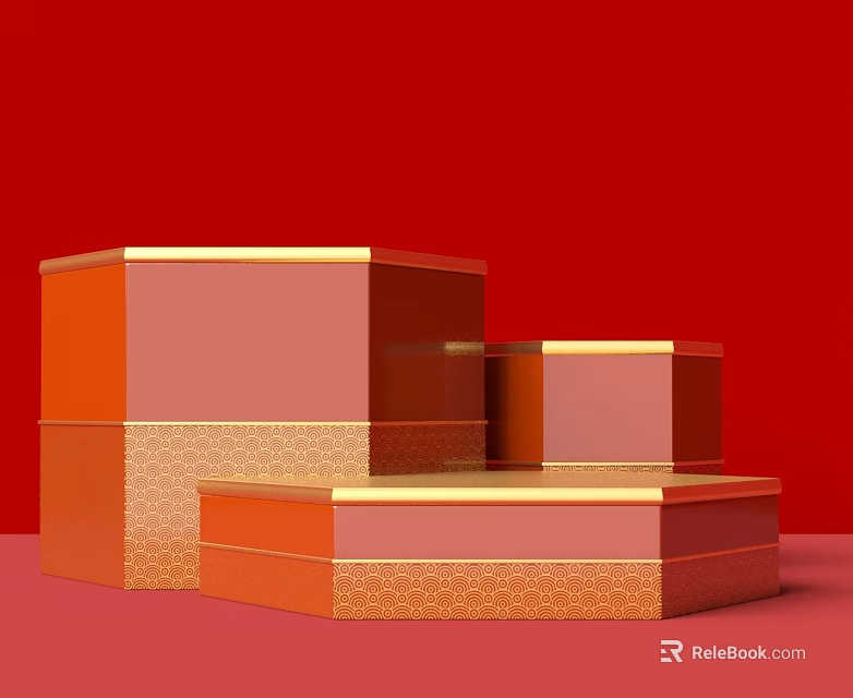 Modern Flat Panel Doors Featuring Orange Gold Hexagonal Design With Patterned Decoration On Red Background 3d model