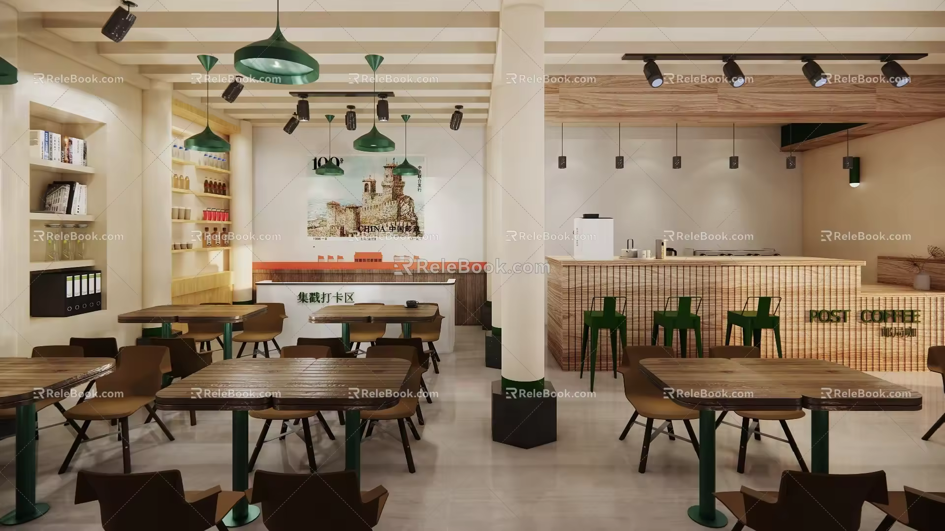 Coffee shop scene with lights 3d model