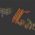 Yellow Construction Staircase With Red Metal Scaffolding Frames And Components 3d model