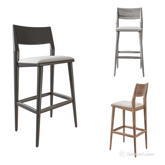 Modern Bar Stools With Diverse Designs Wooden Metal Frames And Upholstered Seats 3d model 