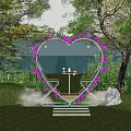 Romantic Outdoor Heart Shaped Flower Arch With String Lights And Sunset View