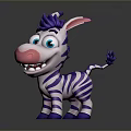 Cute 3D Cartoon Zebra With Purple Mane Tail Stripes Pink Nose And Blue Eyes
