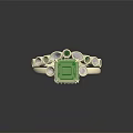 Elegant Silver Ring Featuring Green Gemstone And Small Decorative Accents On Band 3d model