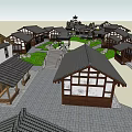 Ancient Chinese Architecture Complex With Traditional Roofs Courtyard And Corridors 3d model