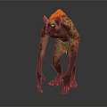 Fierce Standing Hyena Like Creature With Yellow Mane Red Body Long Arms Sharp Claws