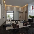 Modern Hotel Public Lounge Area With Comfortable Sofas Coffee Tables And Green Plants