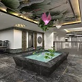 Luxurious Club Hallway With Marble Floor Dark Cabinets Decorative Painting Chinese Tile Decorations And Seats