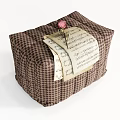 Single Sofa In Brown Houndstooth Check Pattern With Old Sheet Music And Pink Flower