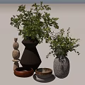 Decorative Ceramic Vases With Green Plants And Natural Stone Decorations