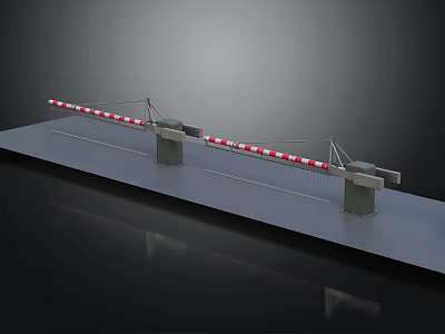Gray Platform Structure With Two Gray Columns And Red White Striped Railings 3d model