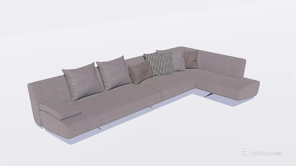 Modern Gray L Shaped Sectional Sofa with Soft Pillows and Upholstered Design 3d model