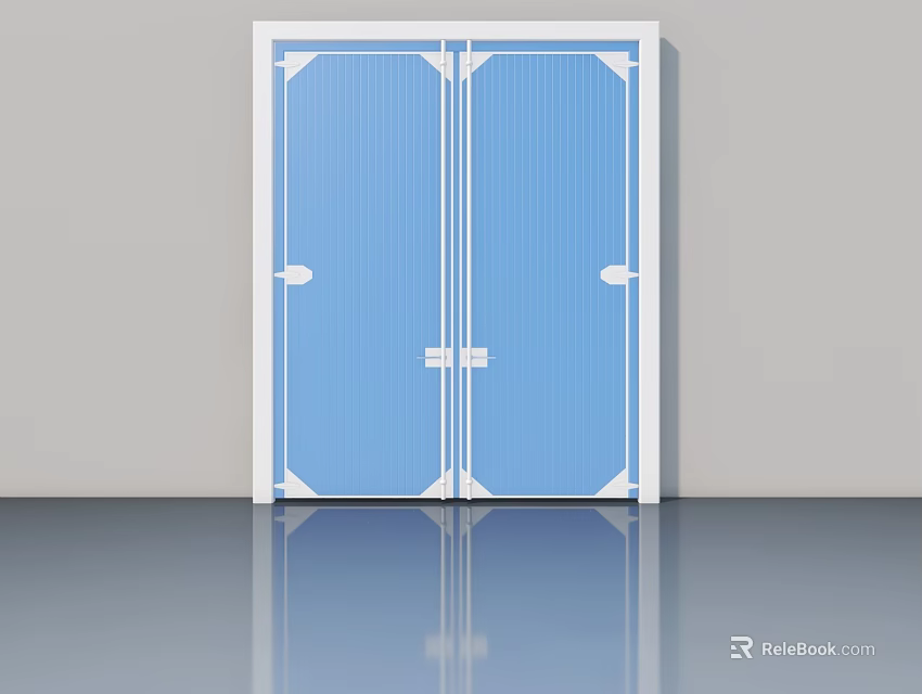 Modern Blue Double Swing Door With White Frame For Interior Design 3d model