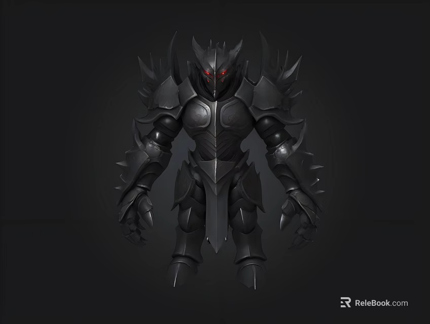 Menacing Dark Spiked Black Armor Warrior With Red Glowing Eyes And Sharp Claws 3d model 