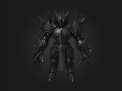 Menacing Dark Spiked Black Armor Warrior With Red Glowing Eyes And Sharp Claws 3d model