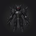 Menacing Dark Spiked Black Armor Warrior With Red Glowing Eyes And Sharp Claws