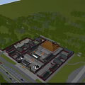 Ancient Architecture Complex With Courtyard Red Walls Yellow Roofs Surrounded By Green Trees And Roads